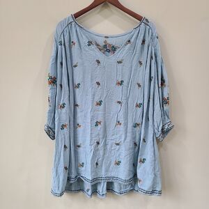 Free People Gauzy Tunic Top Multicolor Embroidered Boho Gypsy Prairie Flowy